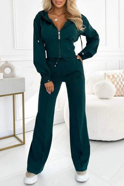 Off-Duty Chic Hooded Pant Set - Taydiane