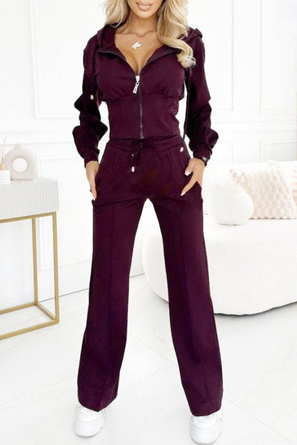 Off-Duty Chic Hooded Pant Set - Taydiane