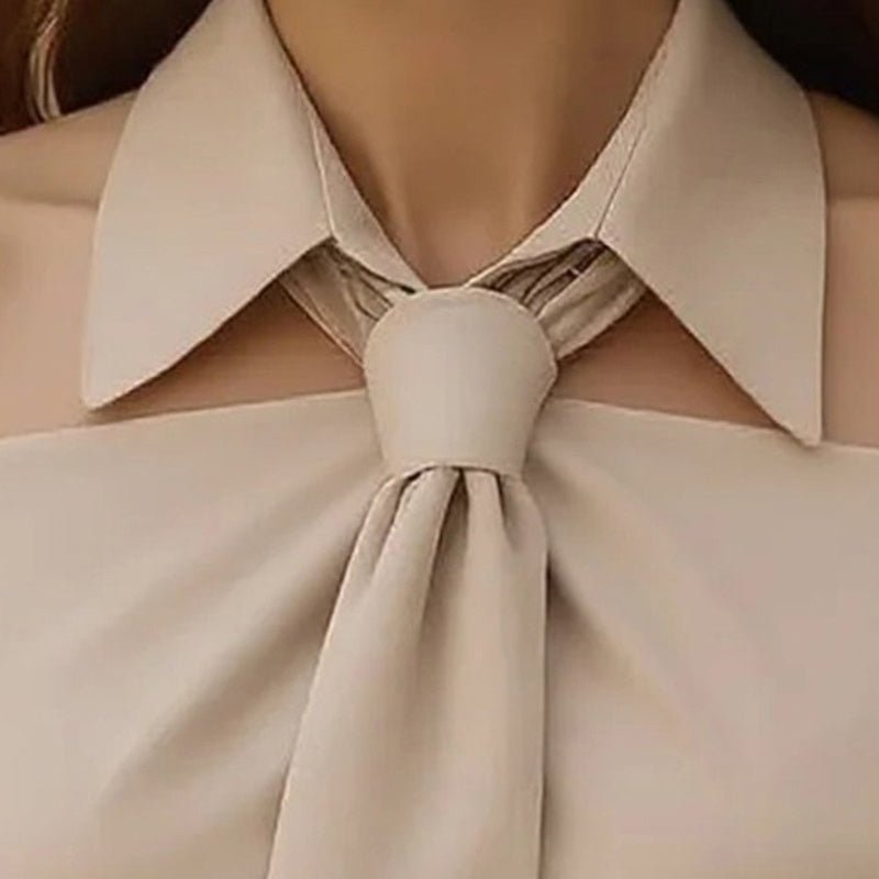 Off - Shoulder Collared Tie Blouse - TayDiane