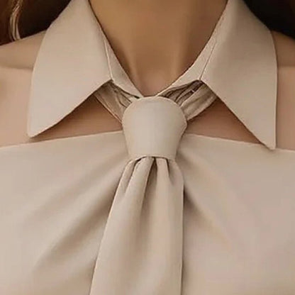 Off - Shoulder Collared Tie Blouse - TayDiane