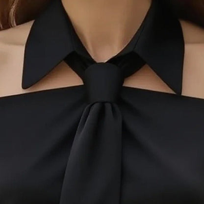 Off - Shoulder Collared Tie Blouse - TayDiane