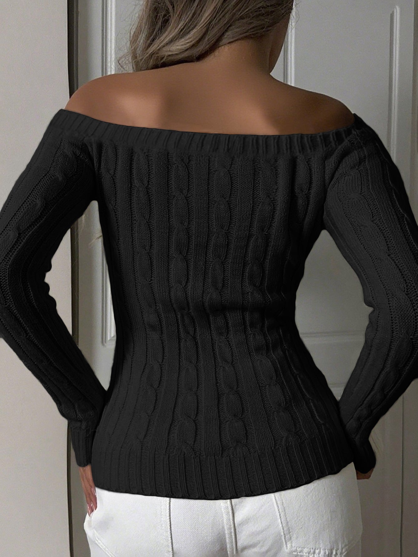 Off Shoulder Long Sleeve Sweater - TayDiane
