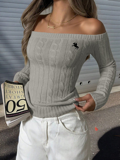 Off Shoulder Long Sleeve Sweater - TayDiane