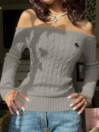 Off Shoulder Long Sleeve Sweater - TayDiane