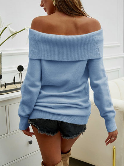 Off the Shoulder Pullover Sweater - TayDiane