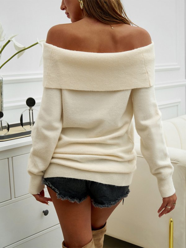 Off the Shoulder Pullover Sweater - TayDiane