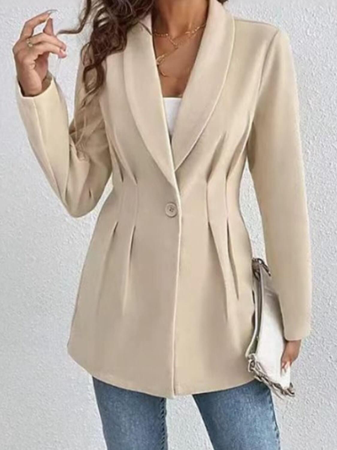 One Button Long Sleeve Blazer - TayDiane