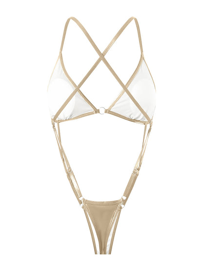 One - Piece Swimsuit Featuring Cutouts, Ring Details, and Tie Straps - TayDiane