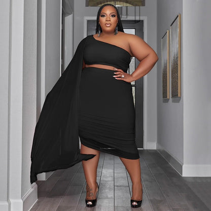 One Shoulder Cutout Skirt Set - Taydiane