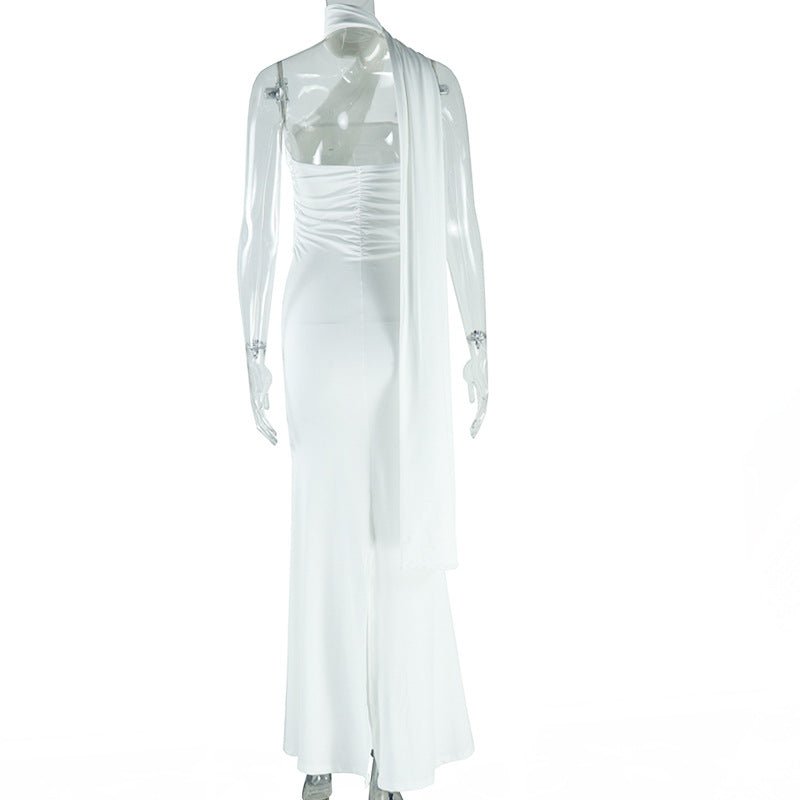 One Shoulder Halter Backless Maxi Dress - TayDiane