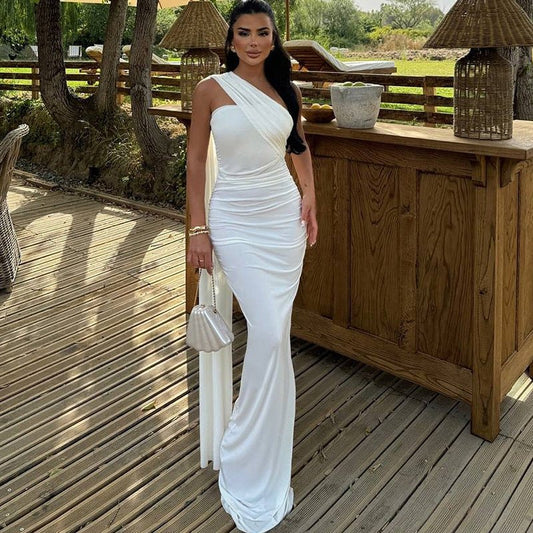 One Shoulder Halter Backless Maxi Dress - TayDiane