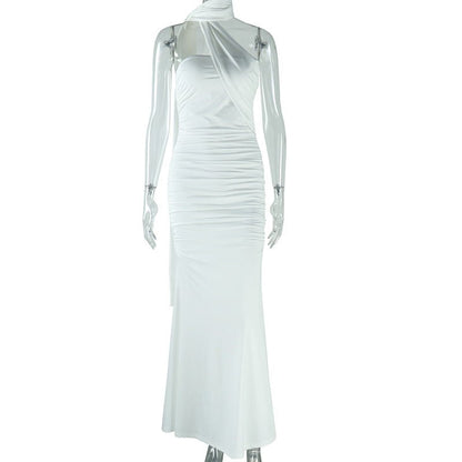 One Shoulder Halter Backless Maxi Dress - TayDiane