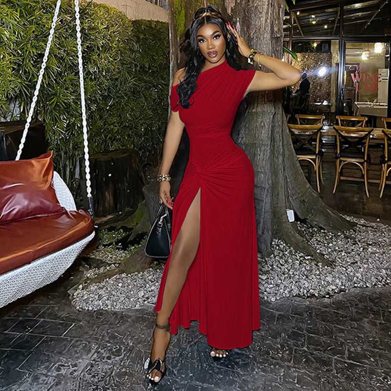One Shoulder Split Twist Maxi Dress - TayDiane