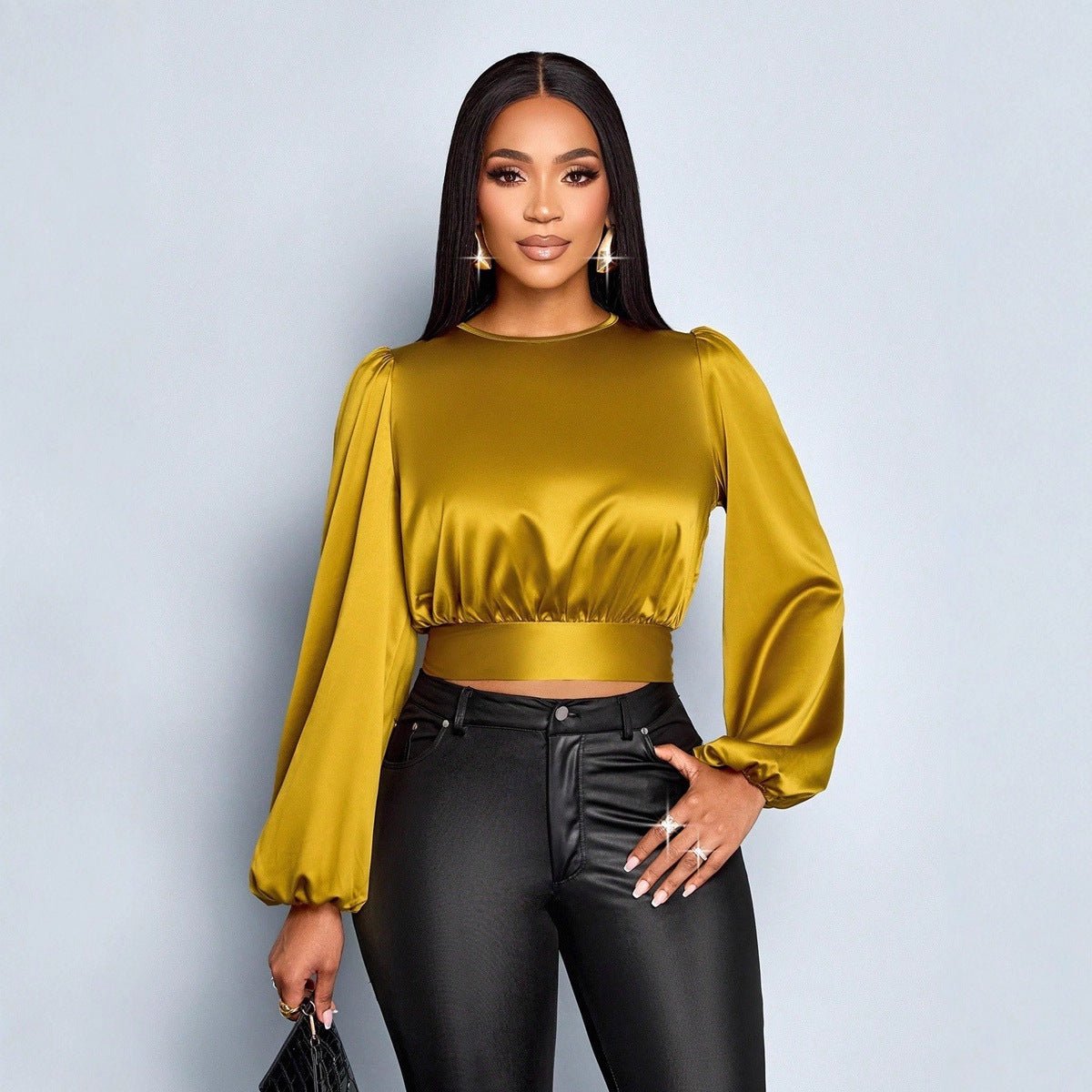 Open - Back Satin Bow Blouse - Taydiane
