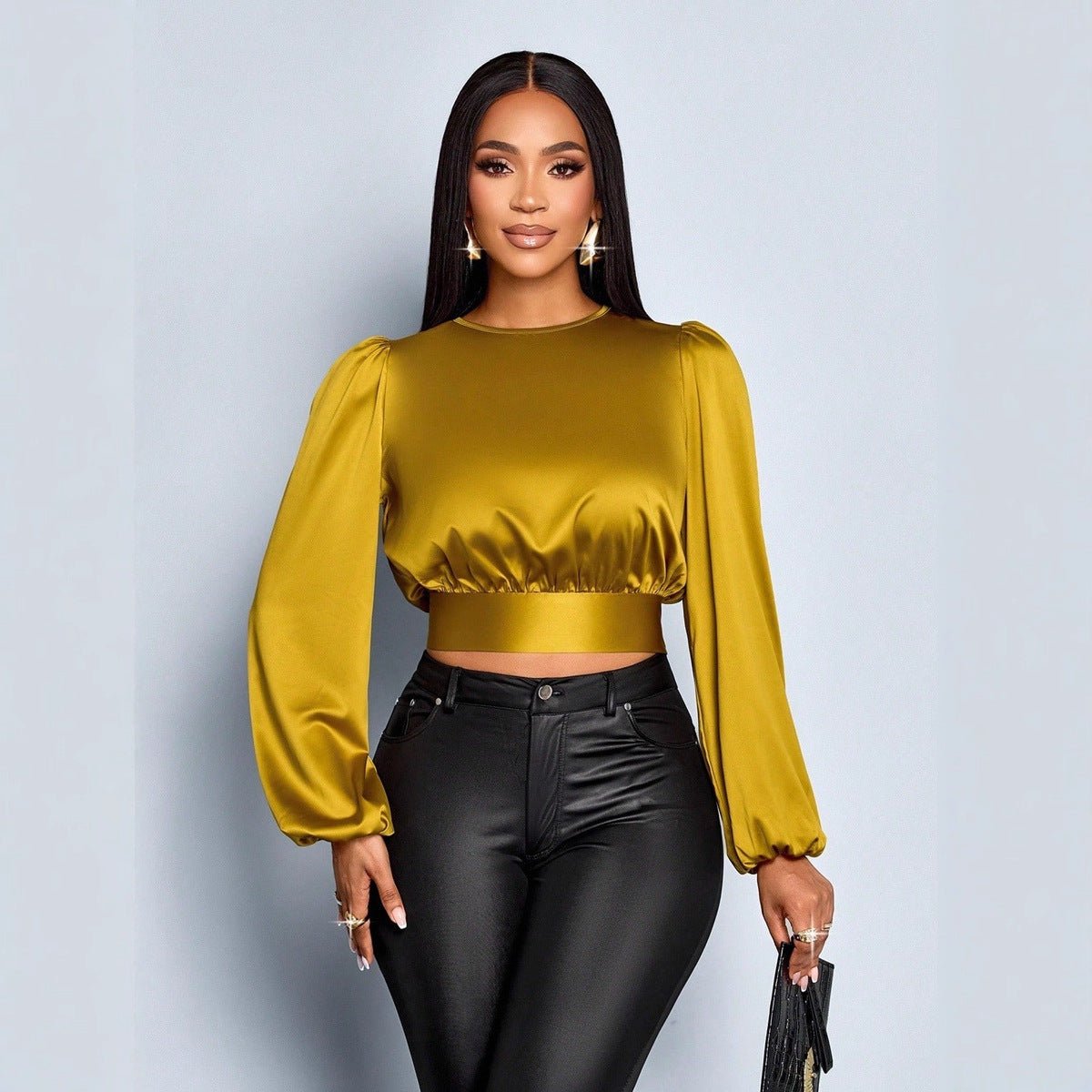 Open - Back Satin Bow Blouse - Taydiane