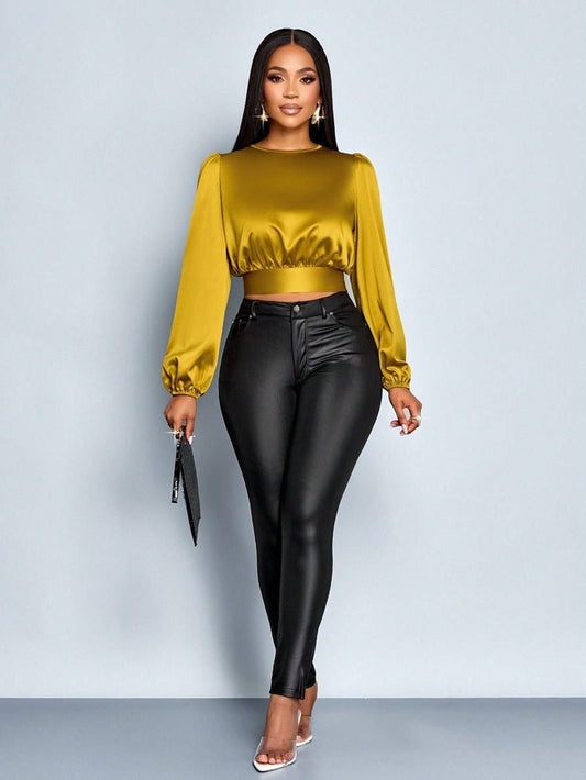 Open - Back Satin Bow Blouse - Taydiane