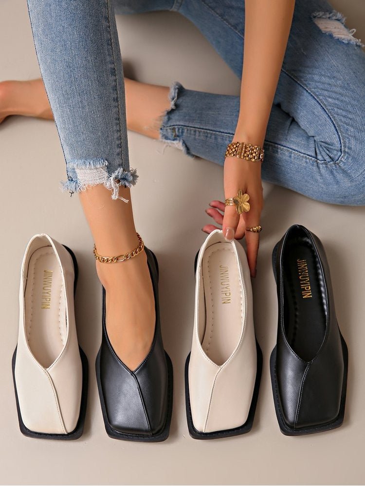 Patchwork Square Toe Ballet Flats - TayDiane