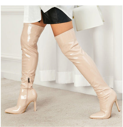 Patent Leather Over - the - Knee Boots - TayDiane