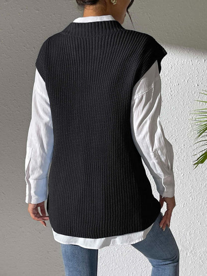 Pearl Trim V - Neck Sweater Vest - TayDiane