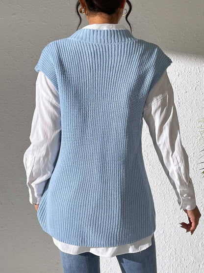 Pearl Trim V - Neck Sweater Vest - TayDiane