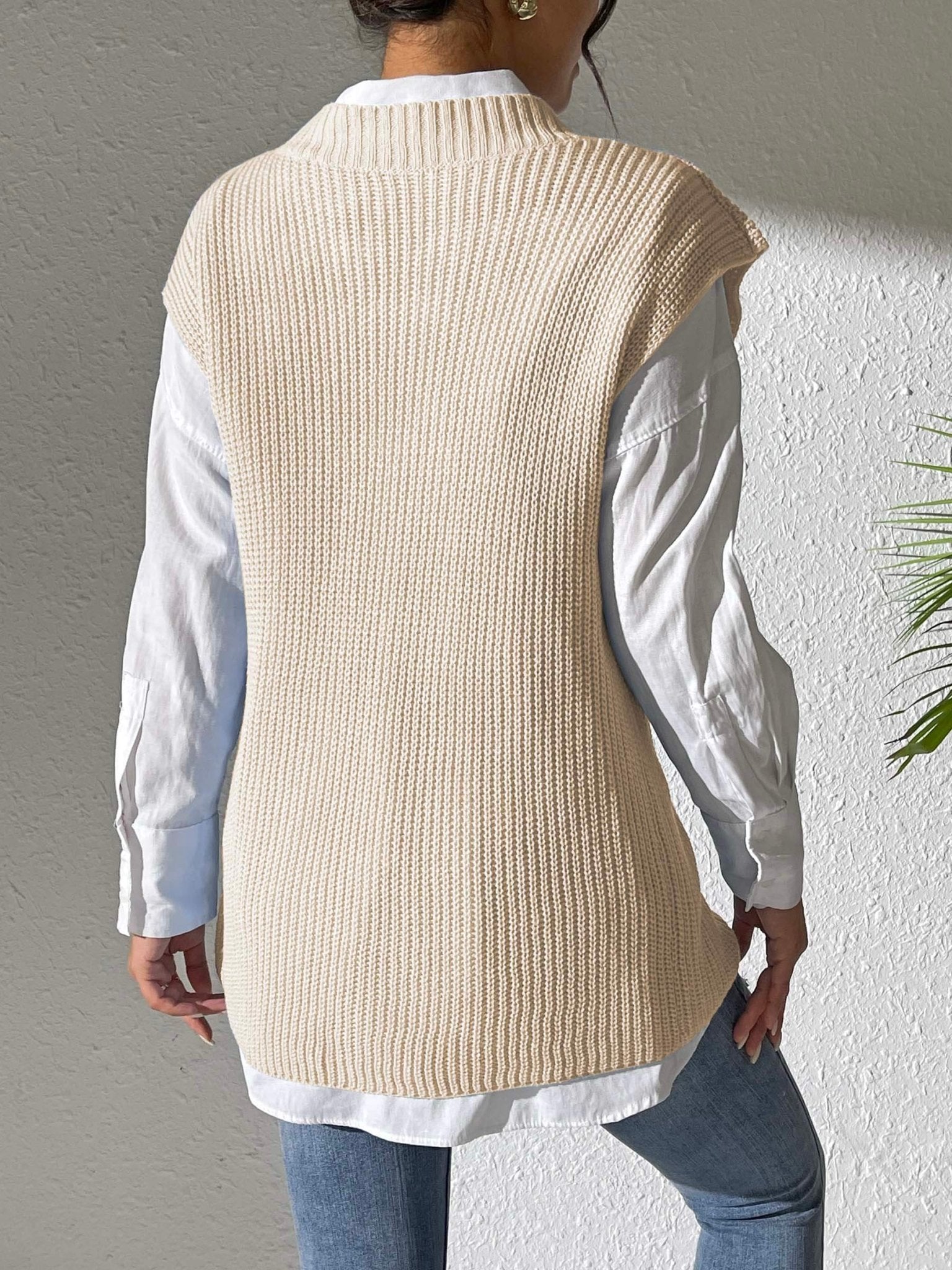 Pearl Trim V - Neck Sweater Vest - TayDiane