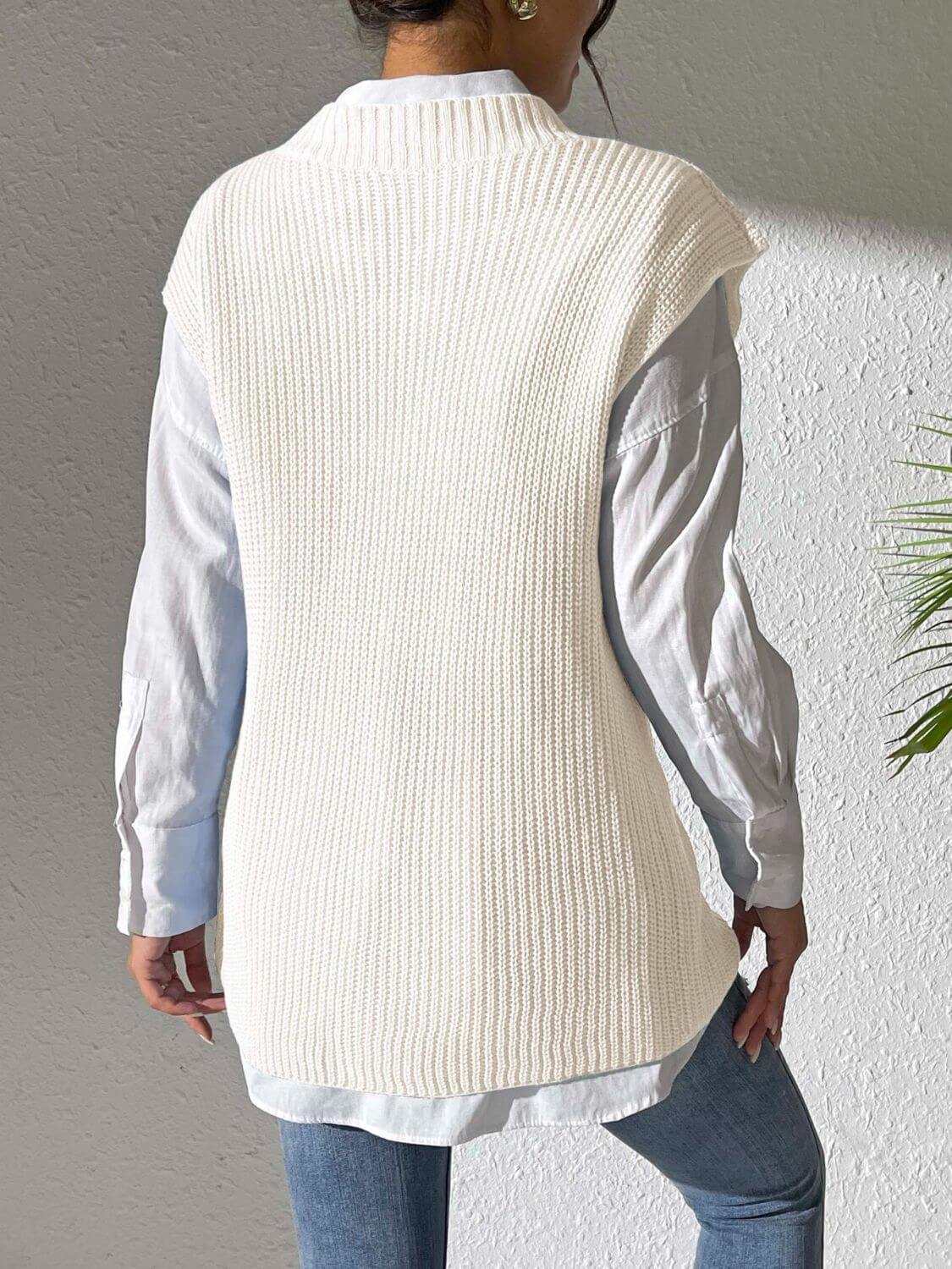 Pearl Trim V - Neck Sweater Vest - TayDiane