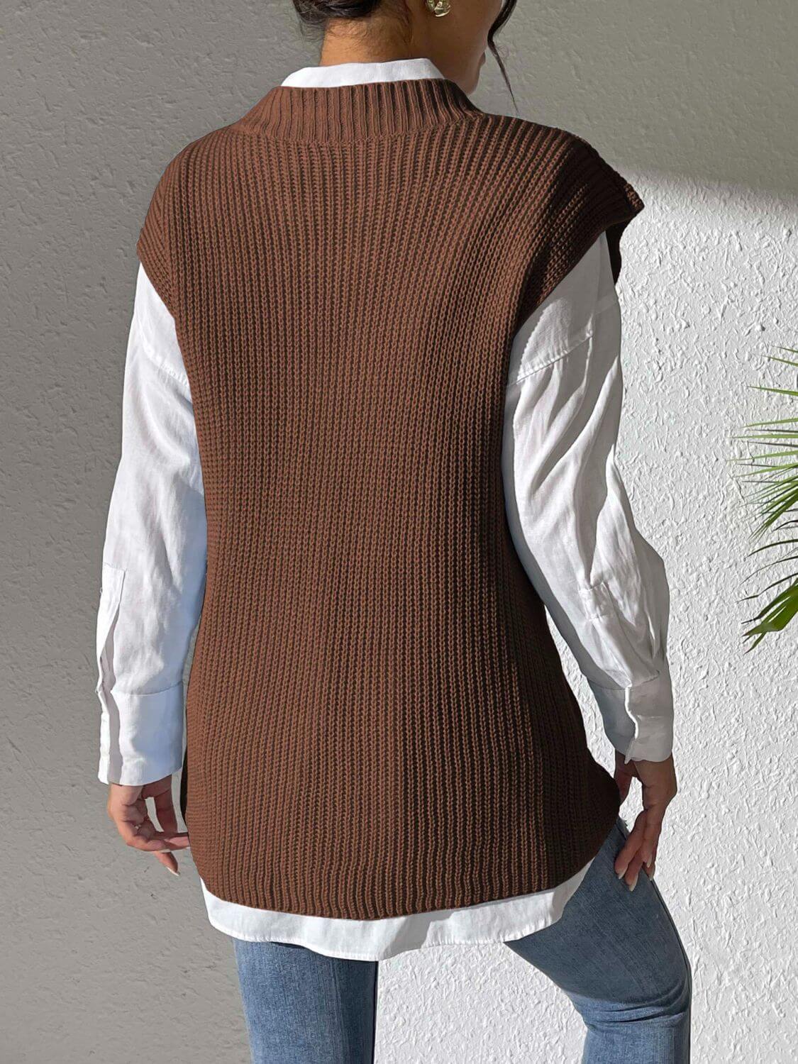 Pearl Trim V - Neck Sweater Vest - TayDiane