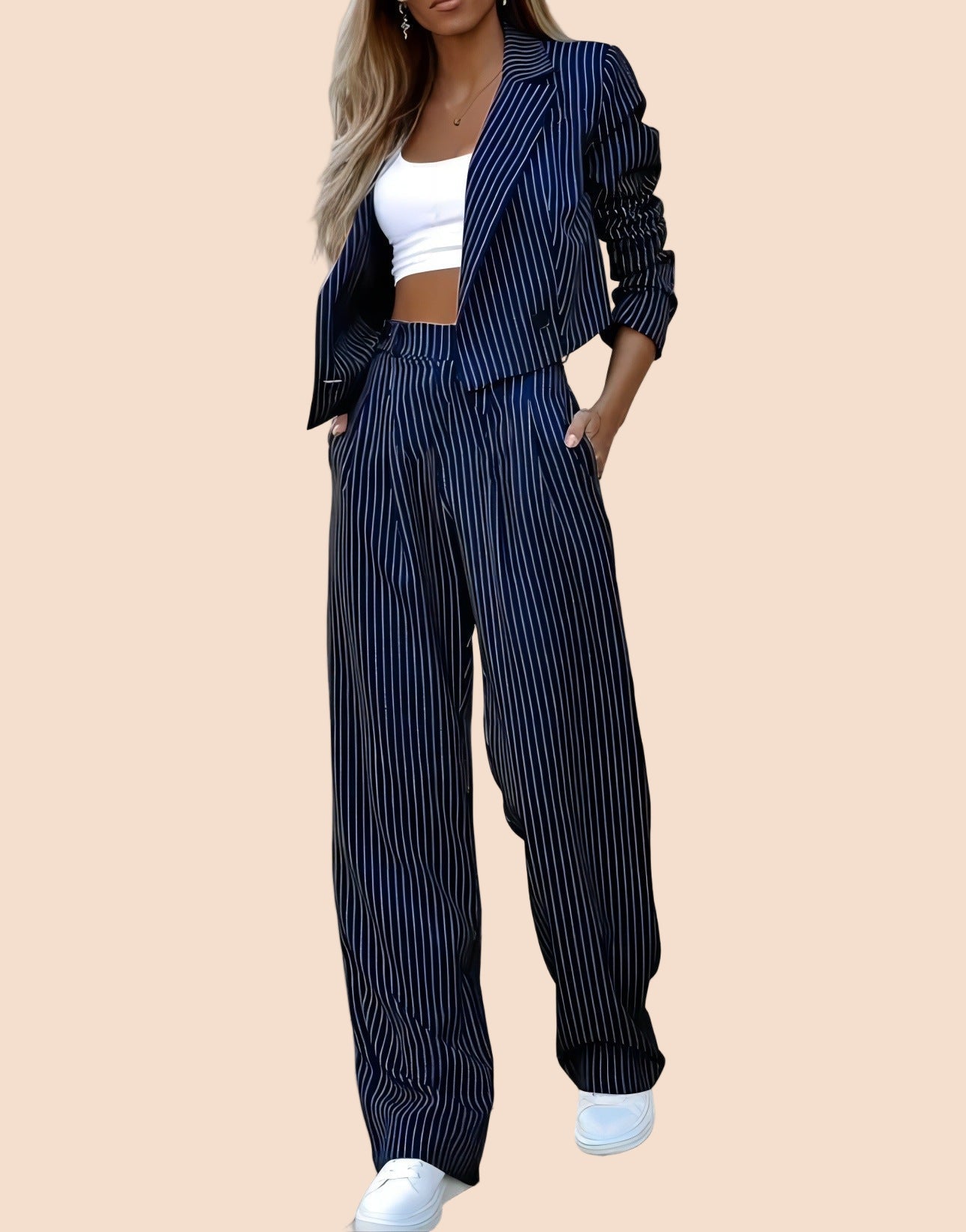 Pinstripe Two - Piece Suit Set - TayDiane