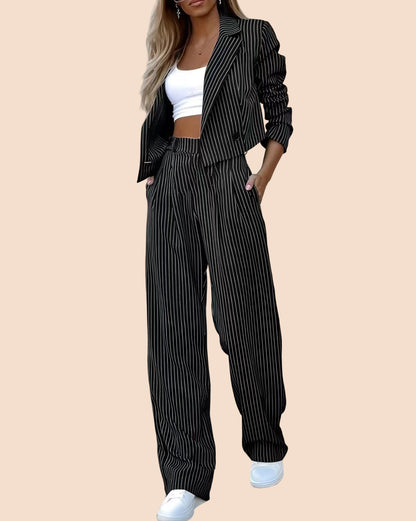 Pinstripe Two - Piece Suit Set - TayDiane