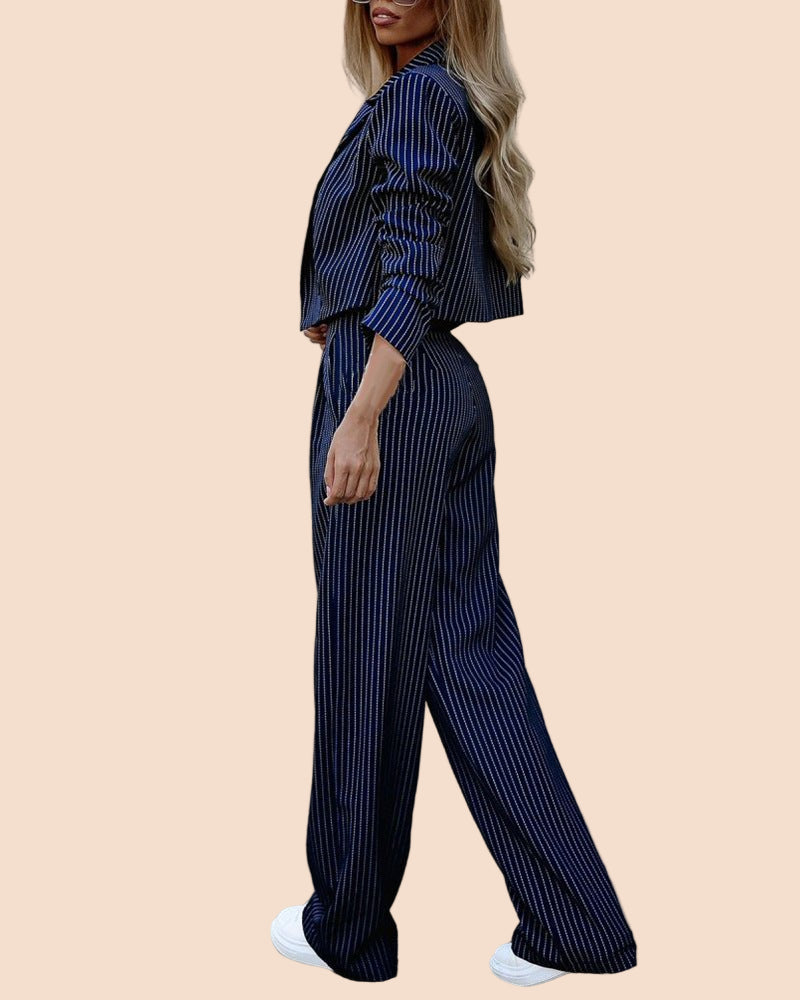 Pinstripe Two - Piece Suit Set - TayDiane