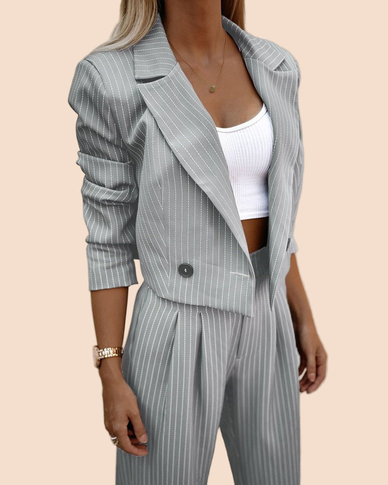 Pinstripe Two - Piece Suit Set - TayDiane