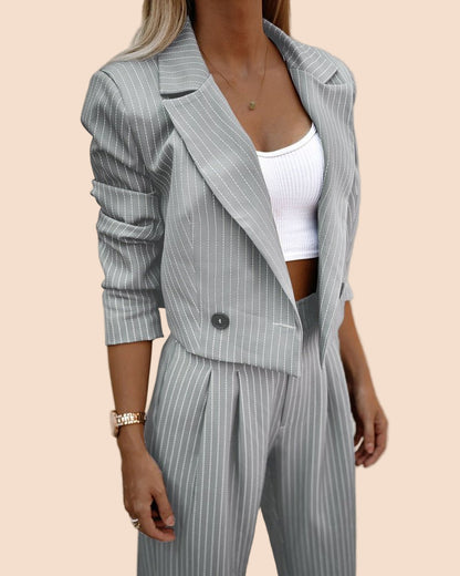 Pinstripe Two - Piece Suit Set - TayDiane