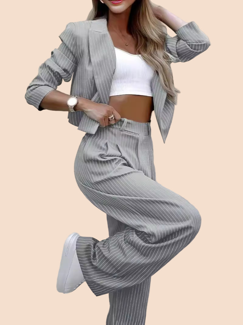 Pinstripe Two - Piece Suit Set - TayDiane
