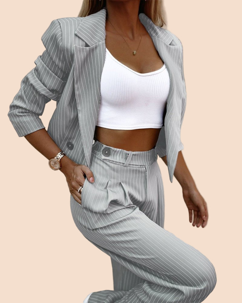Pinstripe Two - Piece Suit Set - TayDiane