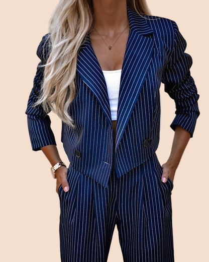 Pinstripe Two - Piece Suit Set - TayDiane
