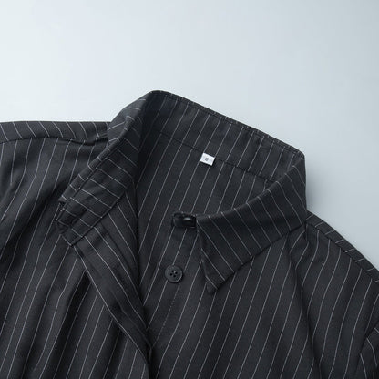 Pinstriped Long - Sleeved Shirt Dress - TayDiane
