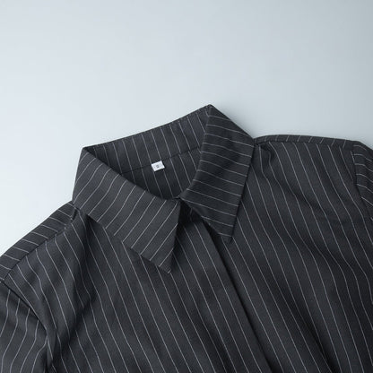Pinstriped Long - Sleeved Shirt Dress - TayDiane