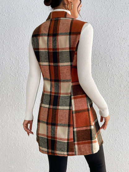 Plaid Button Up Vest Coat - TayDiane