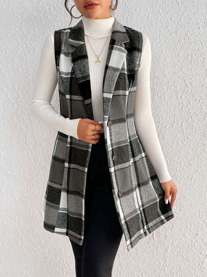 Plaid Button Up Vest Coat - TayDiane