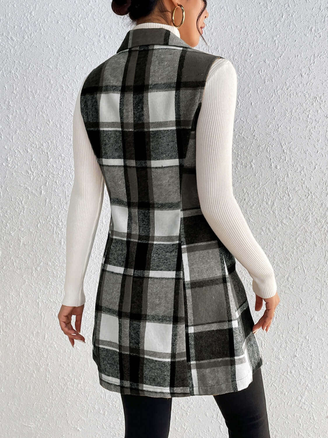 Plaid Button Up Vest Coat - TayDiane