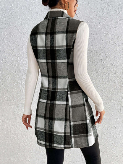 Plaid Button Up Vest Coat - TayDiane