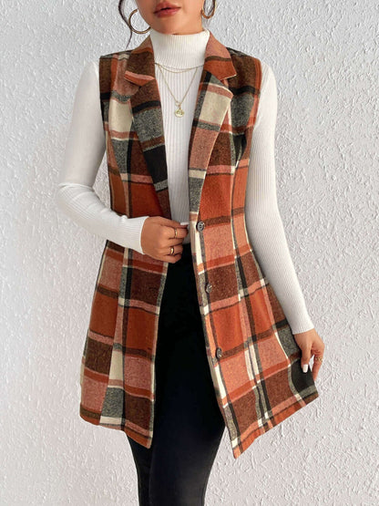 Plaid Button Up Vest Coat - TayDiane