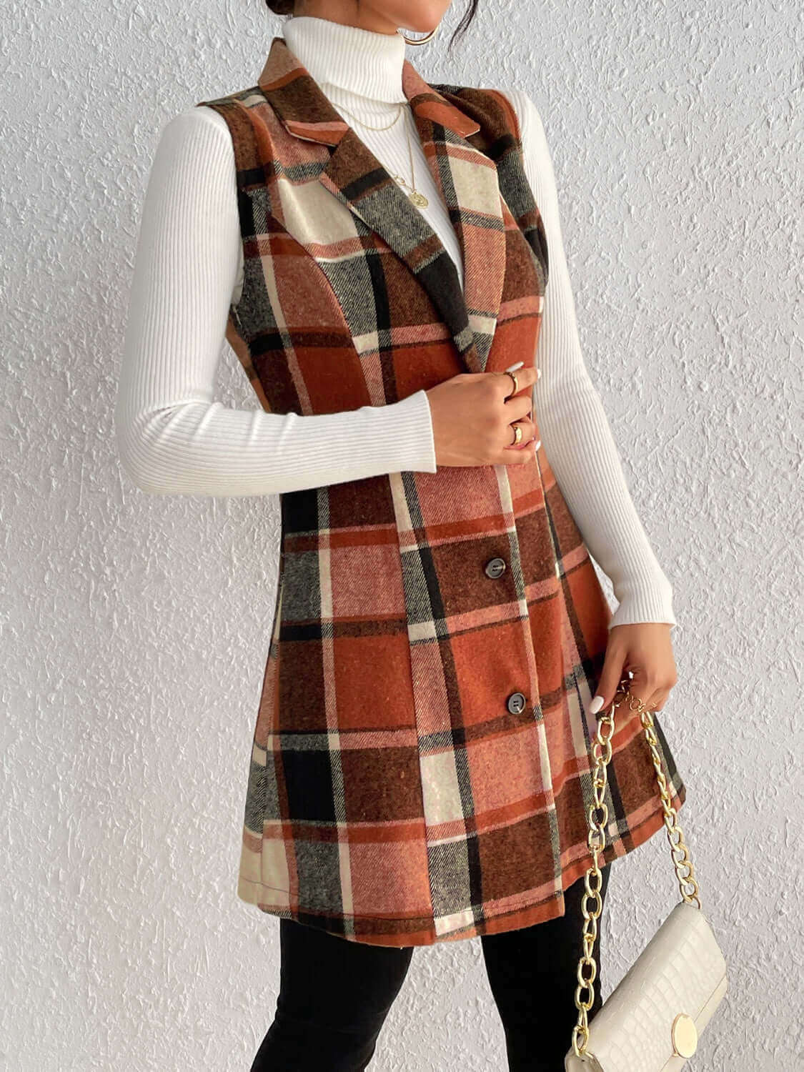 Plaid Button Up Vest Coat - TayDiane