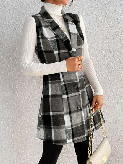 Plaid Button Up Vest Coat - TayDiane