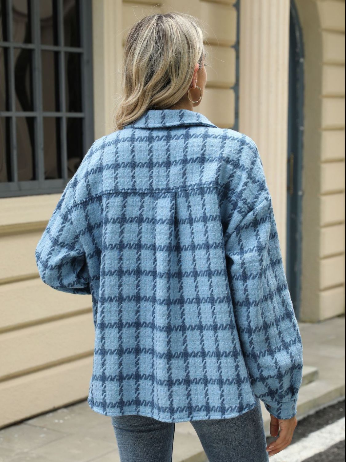 Plaid Collared Neck Long Sleeve Jacket - TayDiane