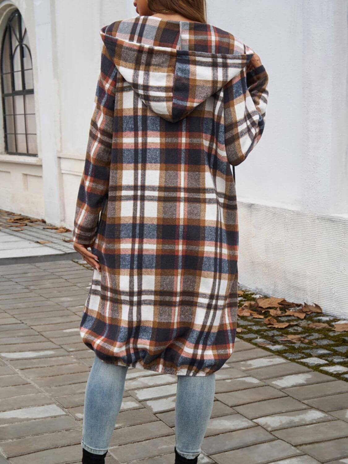 Plaid Zip Up Hooded Coat - TayDiane