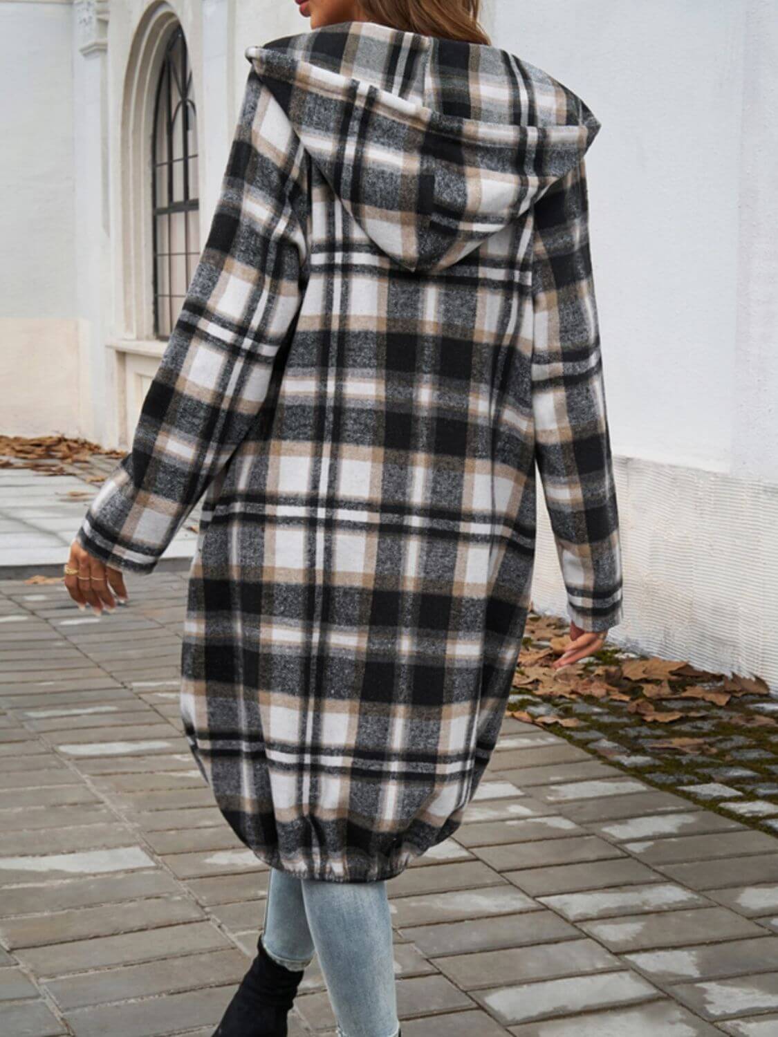 Plaid Zip Up Hooded Coat - TayDiane