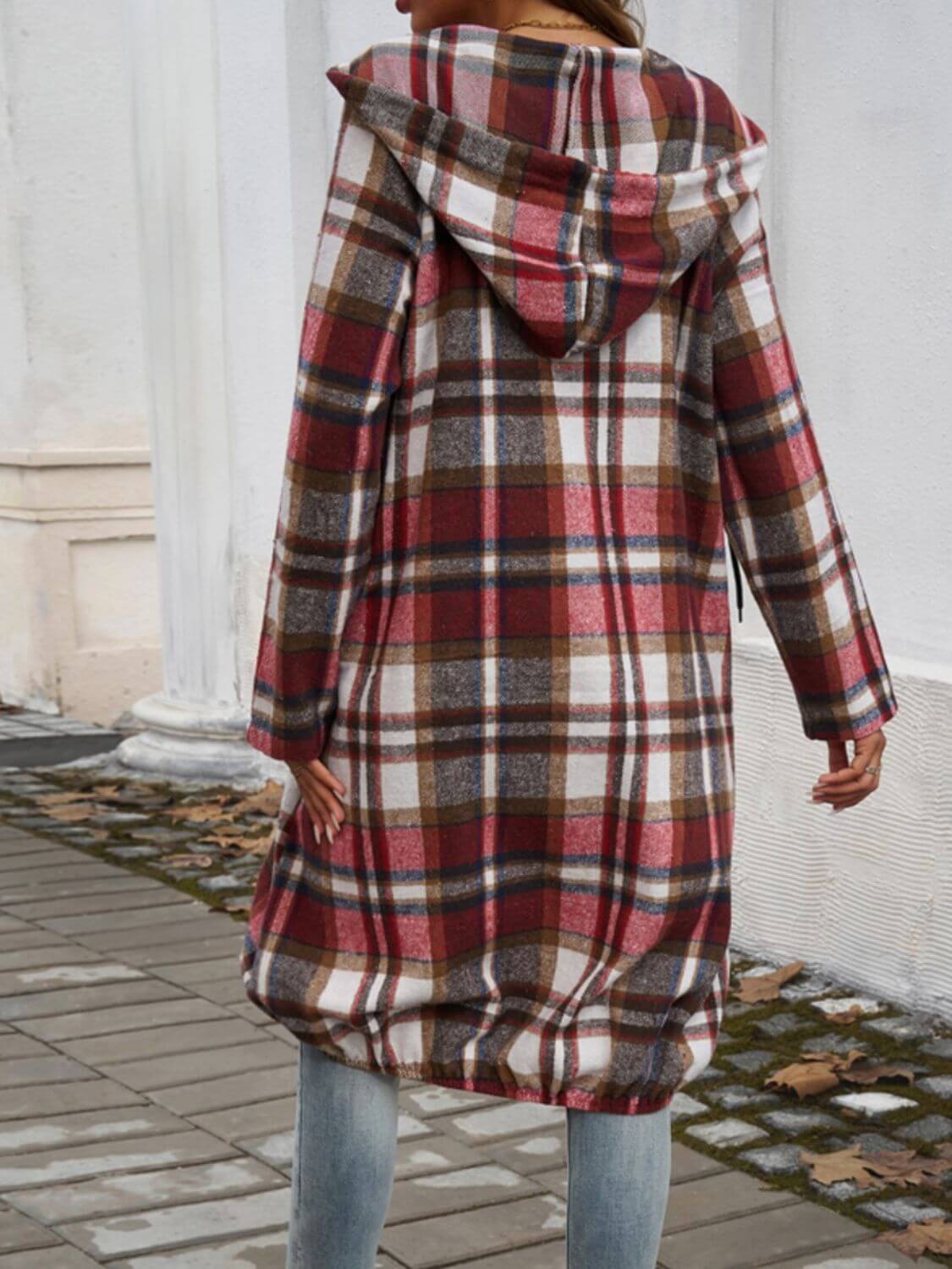 Plaid Zip Up Hooded Coat - TayDiane