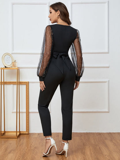 Plunge Long Sleeve Jumpsuit - TayDiane