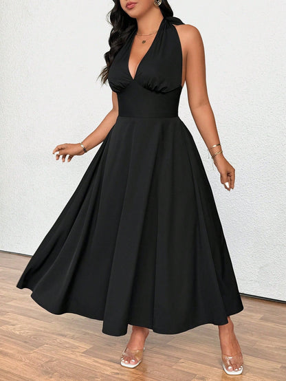 Plus Size Women Clothing French Socialite Dress Summer V neck Cocktail Dress - TayDiane
